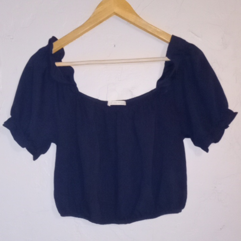 Navy blue sheer off shoulder crop top